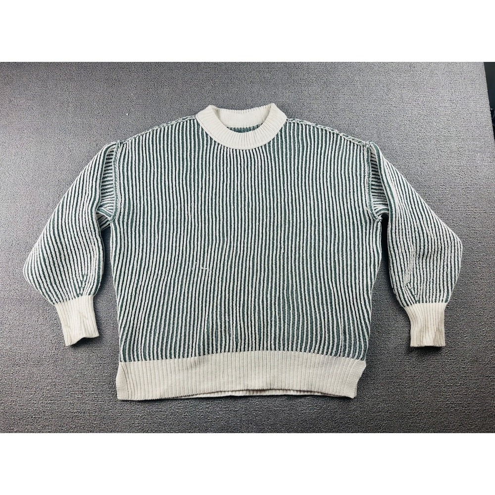 Aerie‎ Sweater Women XXS Green White Striped Crew Neck Balloon Preppy Nautical